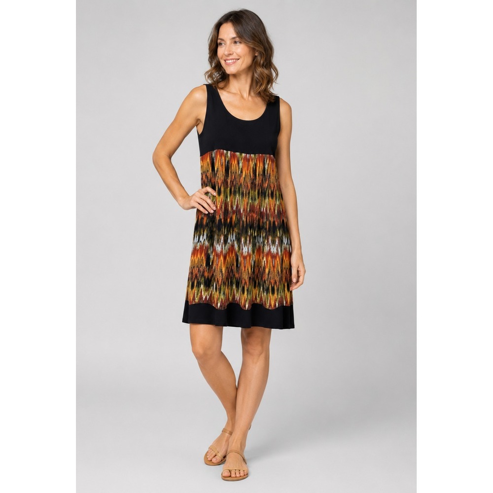Vintage Y2K Ronni Nicole Babydoll Dress 12 Black Orange Fall Watercolor Print